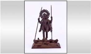 Indian Late Nineteenth Century Bronze Figure of A Deity, standing on a captive dancer. 6 inches in