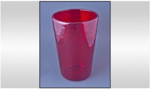 Large Whitefriars Ruby Coloured Glass Vase, designed by Marriott Powell, pattern number 8473. 10``