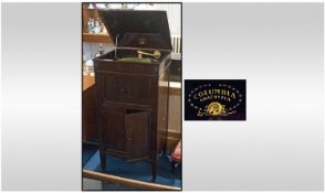 Mahogany Cased Gramophone, with lift up lid and cupboards below. Maker Columbia Grafonola. Working