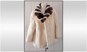 Ladies Short Length Fully Lined Blonde Mink Jacket. With dark brown and blonde stripes to the