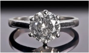 A Single Stone Diamond Ring Of Good Quality. The round brilliant cut diamond set in platinum.