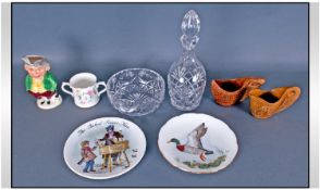 Small Collection of Ceramics and Glass comprising glass decanter and bowl, Royal Doulton two