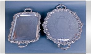 Two Heavy Quality EPNS Trays. One oval shaped with handles with heavy cast moulded edges with an