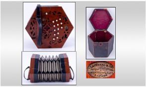 Lachenal & Co Antique Concertina With Steel Reeds. Wheat stone box, five fould bellows, 28 ivory