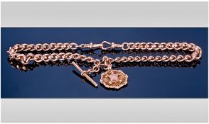 Edwardian 9ct Gold Double Belcher Albert Chain. With attached tea bar and fob/medal. Fully