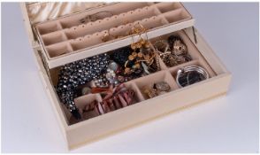 Jewellery Box Containing A Small Collection Of Costume Jewellery. Including chains, beads, paste