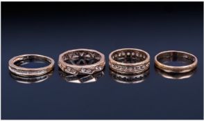 9ct Gold Wedding Band Rings. Four rings in total, three rings stone set. All fully hallmarked. 8.6