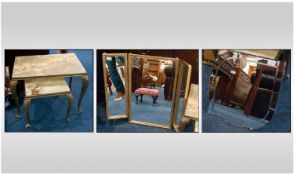 A Small Collection Of Household Items. Comprising brass desk lamp, foot stool, two mirrors, onyx