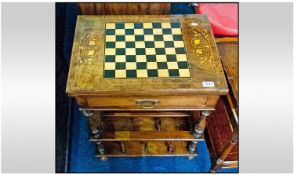 A Victorian Walnut Canterbury, Combined with an Inlaid chest top and the interior as a cribbage