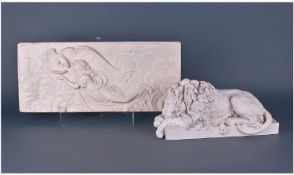 White Canova`s Sleeping Lion Figure. The original of this magnificent lion was sculptured by