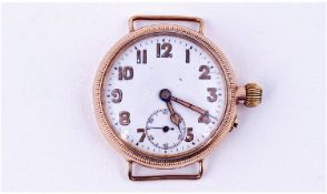 9ct Gold Swiss Made Trench Watch, White Enamelled Dial With Arabic Numerals, Subsidiary Seconds And