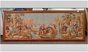 A Framed Continental Tapestry Picture Depicting gondolas and romantic figures on the grand canal