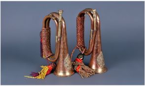 Two Military Bugles, Copper And Brass Each With Argyle And Sutherland Badges.