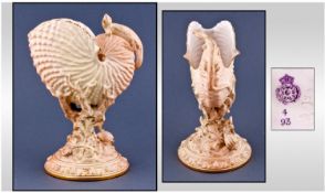 Royal Worcester Blush Ivory Lizard On  A Shell Vase. Date 1896. Height 8.25 inches.