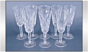 Waterford Fine Cut Crystal Set Of 8 Lismore Champagne Flutes. Each 7.25 inches high. All pieces are