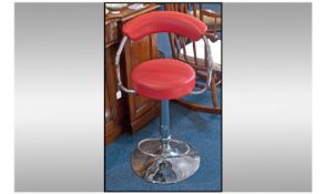 Chrome And Red Leather Contemporary Kitchen Bar Stool.
