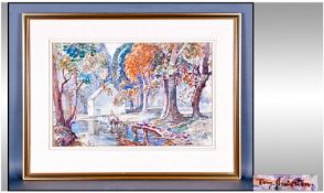 Tony Anderton Framed And Glazed Watercolour. `Village Scene` Signed lower right. 29 by 23 inches.
