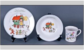 Shelley Mabel Lucie Attwell 3 piece Baby Set. mint condition, Beaker, cereal & 7`` plate.