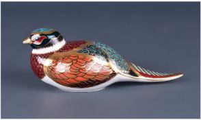 Royal Crown Derby Paperweight, 1st Quality Gold Stopper `Woodland Pheasant` retired 1998, with box