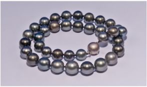 Avaiki Cook Islands Single Strand Round Organic Black Cultured Pearl Necklace, of fine quality and