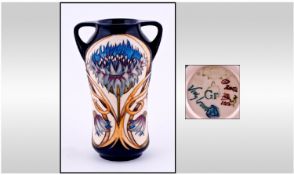 Moorcroft Limited And Numbered Edition Two Handled Vase. ``Cornflower`` design. Designer Vicky.