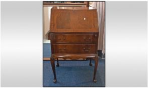 Mahogany reproduction Georgian style fold down front bureau Fitted interior with a leather writing