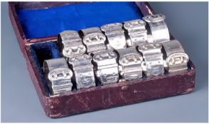 Victorian Unusual Matching Set Of 11 Silver Plated Napkin Holders. In the form of belt buckles.