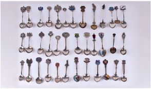 A Very Fine Vintage Collection Of Commemorative And Crested Silver And Enamel Spoons. Includes Art