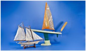 Two Model Yachts, Raised On Wooden Stands, Display Only, Tallest 25 Inches