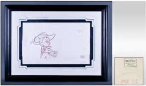 Walt Disney Primary Sketch of ` Mickey Mouse ` For a Cartoon Media. Pencil & Crayon. Mounted and