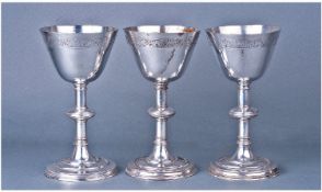 Late Victorian Set Of Matching Silver Plated Alter Ecclesiastical Chalices. 3 in total. Makers 1 x