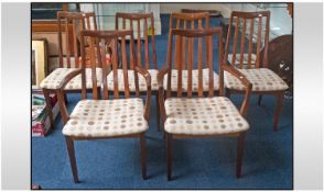 Set Of Six G-Plan Dining Chairs, with slatted backs and square tapering legs with matching drop