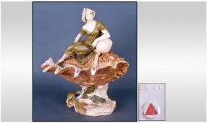 Royal Dux Figural Shell Vase. Circa 1900. Pink triangle to base. Height 10.5 inches, diameter 10.5