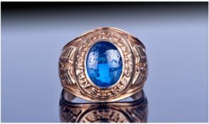 10ct Gold Collage Ring. Set with central blue stone. Marked United States Air Force `55. Marked to