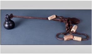 An Unusual Iron Meat Hook, Weighing Device, Marked with a war department stamp and makers stamp C W