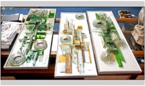 John Lawrence McCaffrey Set Of Three Contemporary Framed Glass Abstract Sculptures. Each made up of