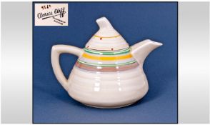 Clarice Cliff Hand Painted Art Deco Lynton Shaped Teapot. `Banded ware` design. Circa 1935.