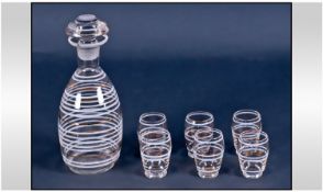 1930`s Glass Decanter With Matching Six Liqueur Glasses. Sizes; decanter 7.5 inches, glasses 2