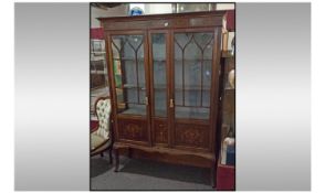 Edwardian Mahogany Display Cabinet Profusely Inland within an astral glazed front with two opening