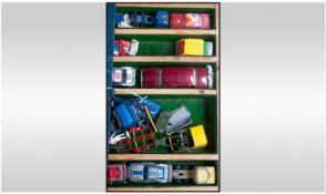 Diecast Models, Wooden Box Containing Five Trays Of Model Diecast Model Cars, Comprising Corgi