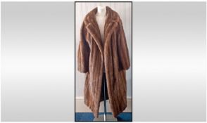 Full Length Ladies Medium Brown Mink Coat. Fully lined. Size 16/18. Some tearing to lining.