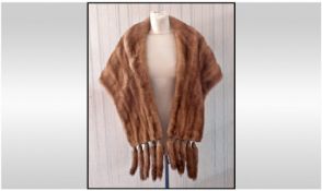 Medium Brown Mink Cape With Tail Fringe. Fully Lined.