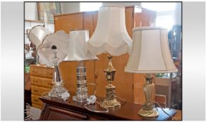 Collection Of Modern Table Lamps With Cream Shades. 4 in total. Two with brass effect bases, the