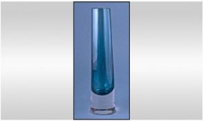 Whitefriars Small Narrow Dark Blue Vase, designed by Geoffrey Baxter, pattern number 9655. 7.5`` in