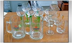 Collection Of Assorted Glass Ware. Comprising 2 special edition Heineken glass tankards, 6 small