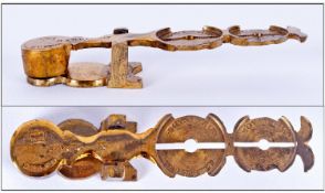 Antique Harrison Brass Surround Half Sovereign Pocket Scales. With original case. Length 3.75