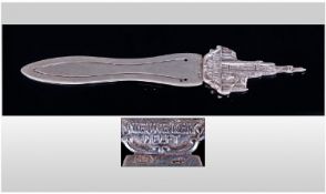 A Dutch Silver Bookmark Featuring a Realistic Impression of The Niewe Kerk In Delft. This