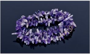 Amethyst Necklace, Freeform Polished Stones, Length 22 Inches, Silver Clasp.