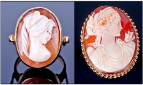 9ct Gold Framed Cameo, Together With A 9ct Gold Ring