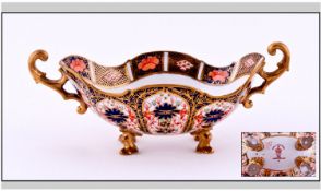 Royal Crown Derby Imari Small Two Handled Footed Shaped Dish. Date 1925. Height 2.5 inches, width